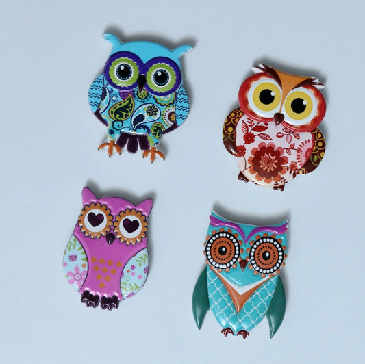 Set of 4 - Owl Fridge Magnets